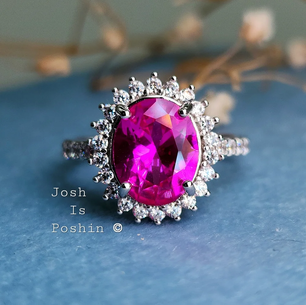 2CT Hot Pink Sapphire Ring In Sterling Silver - Picture 1 of 9